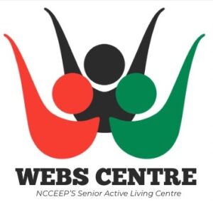 WEBS Centre Logo. Three human silhouettes, arms raised
