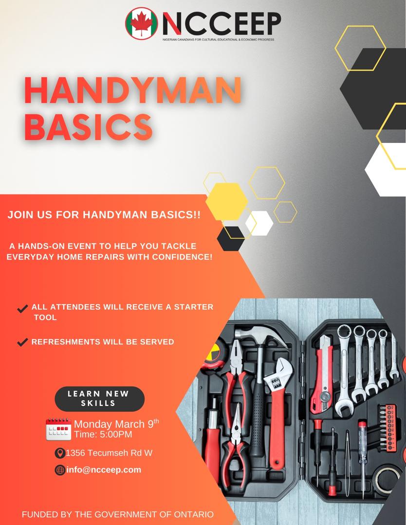 Handyman Basics event flyer - March 9 2026 at BCCEEP Centre